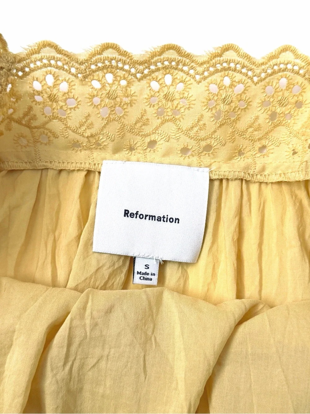 Reformation Zita Pale Yellow Eyelet-Trim Chemise Top
